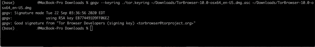 Successful Verification of tor browser package