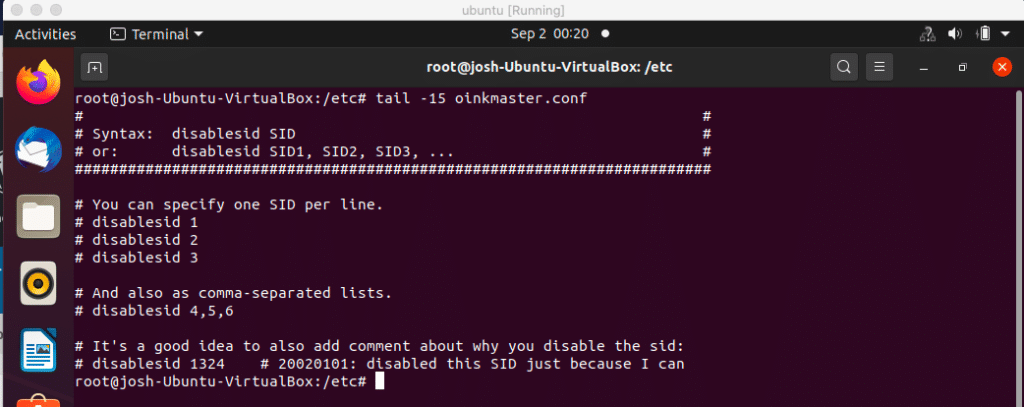 Showing the use of the tail function in Linux